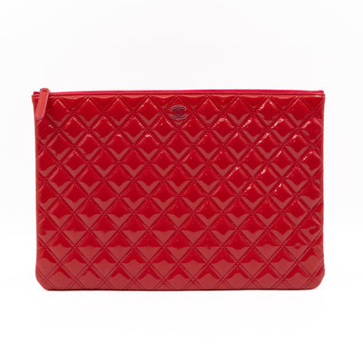 Classic Large O Case Red Patent Leather Double Stitching