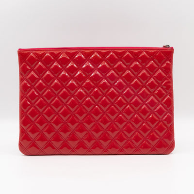 Classic Large O Case Red Patent Leather Double Stitching