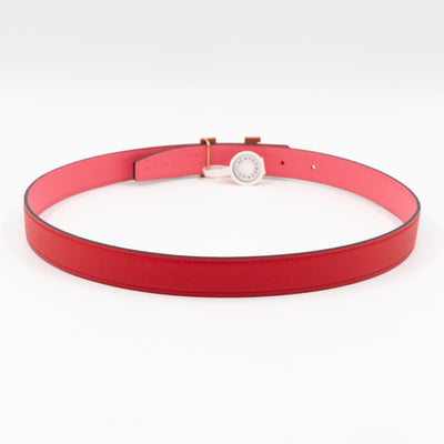 Mini Constance Buckle & Reversible Red and Rose Azalee Leather Belt 75 cm