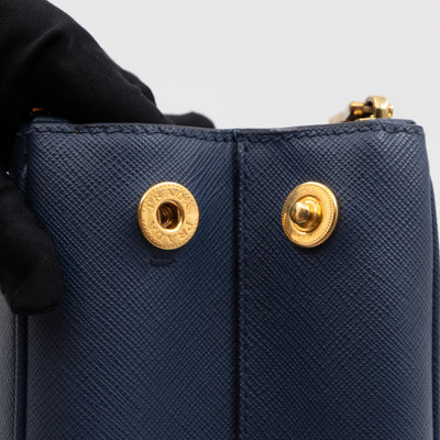 Galleria Small Double Zip Blue Saffiano
