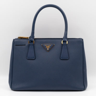 Galleria Small Double Zip Blue Saffiano