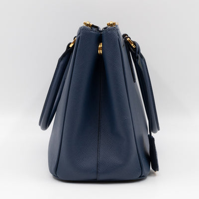 Galleria Small Double Zip Blue Saffiano