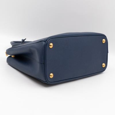 Galleria Small Double Zip Blue Saffiano