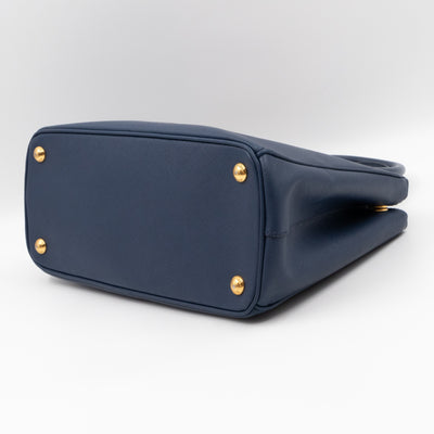 Galleria Small Double Zip Blue Saffiano