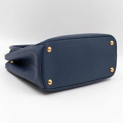 Galleria Small Double Zip Blue Saffiano