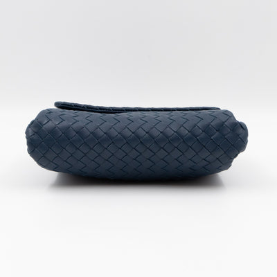 Compartment Flap Clutch Medium Intrecciato Blue Leather