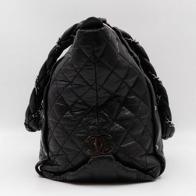Lady Braid Shopping Tote Black Leather