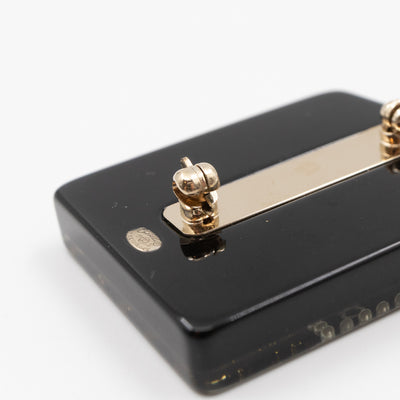 Resin Strass Perfume Bottle CC Brooch Black Gold