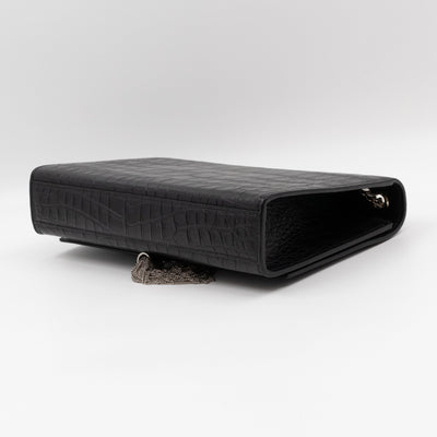 Kate Medium Tassel Black Croc Leather