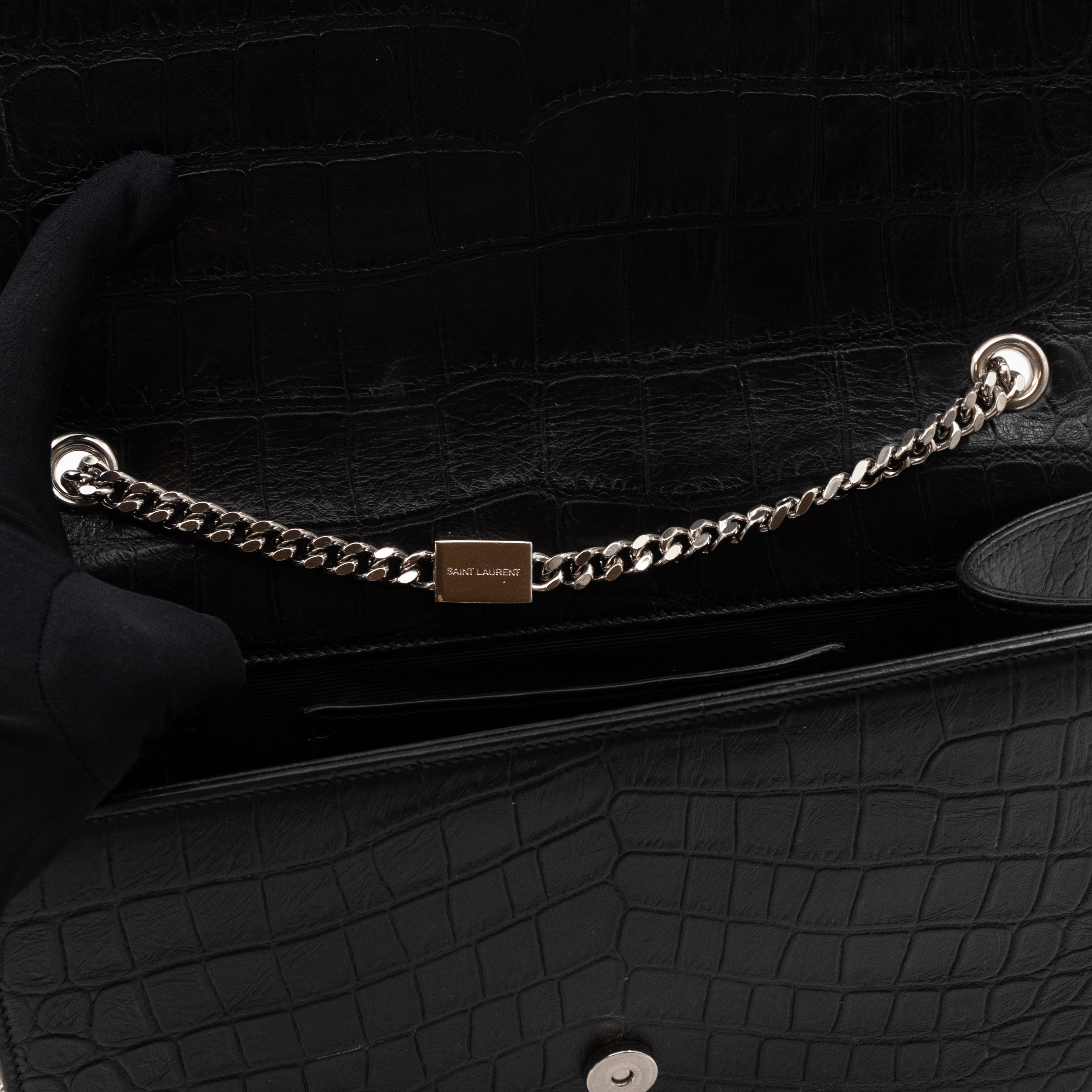 Kate Medium Tassel Black Croc Leather
