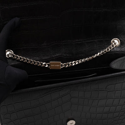 Kate Medium Tassel Black Croc Leather