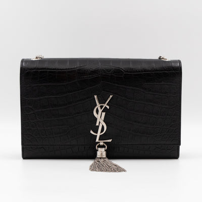 Kate Medium Tassel Black Croc Leather