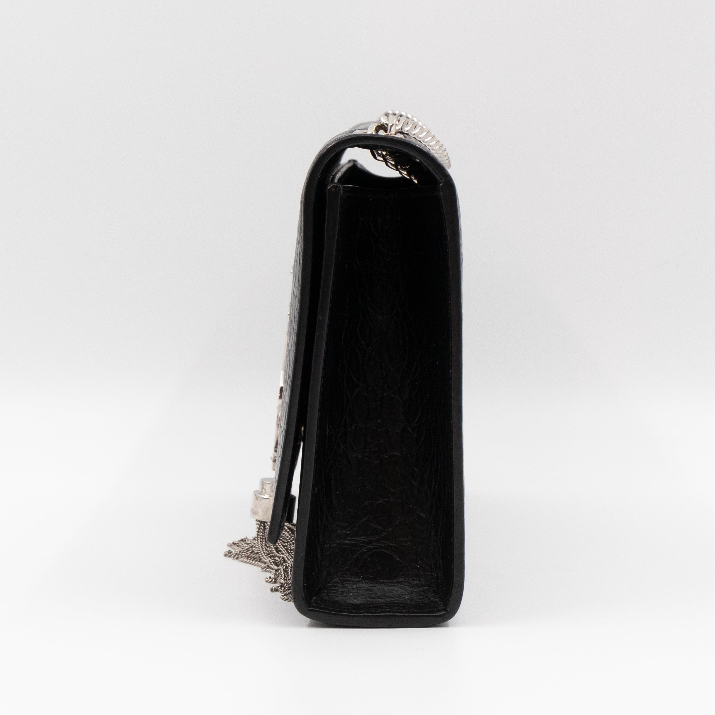 Kate Medium Tassel Black Croc Leather