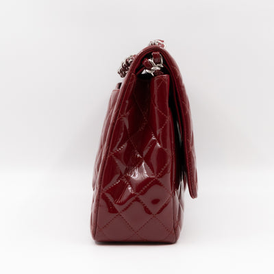 Classic Double Flap Maxi Red Patent Leather Silver