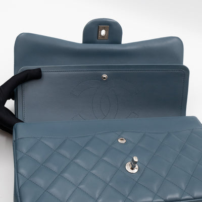 Classic Double Flap Jumbo Dark Blue Lambskin Silver