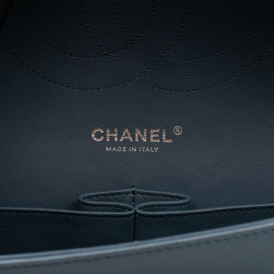 Classic Double Flap Jumbo Dark Blue Lambskin Silver