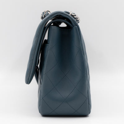Classic Double Flap Jumbo Dark Blue Lambskin Silver