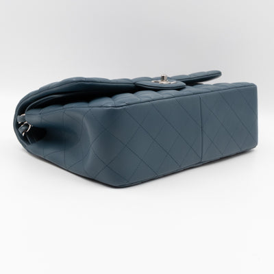 Classic Double Flap Jumbo Dark Blue Lambskin Silver
