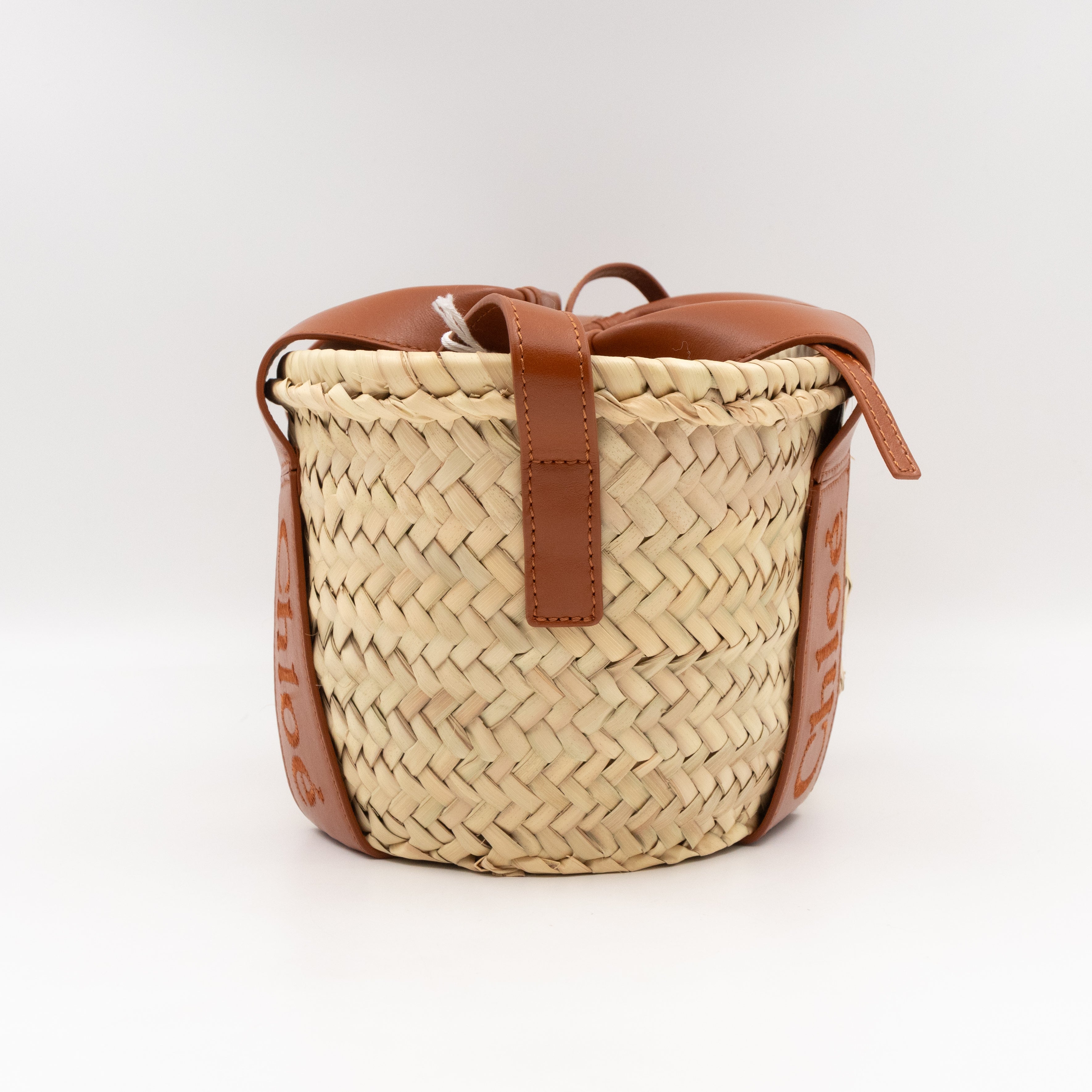 Sense Tote Natural Wicker Basket Brown Leather