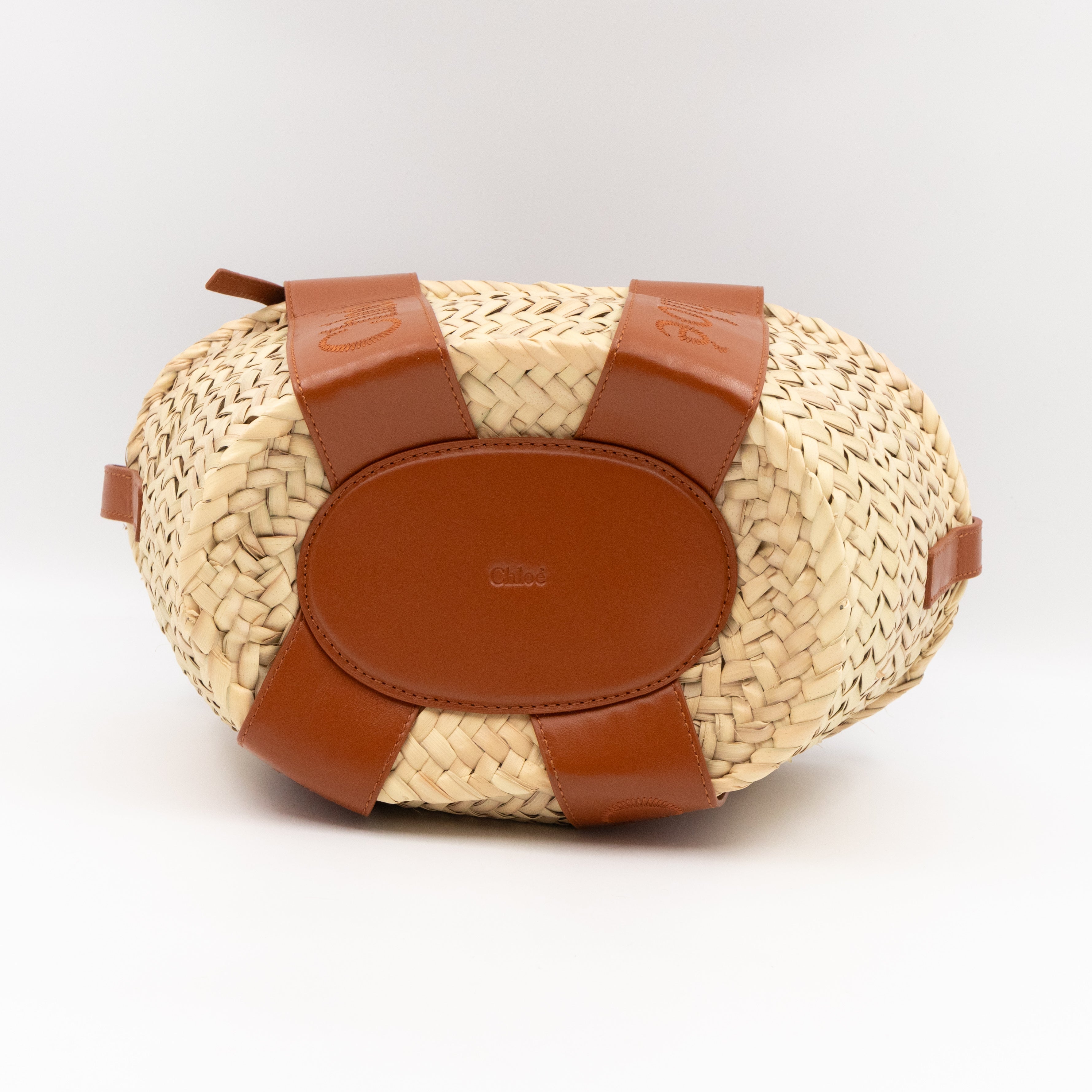 Sense Tote Natural Wicker Basket Brown Leather