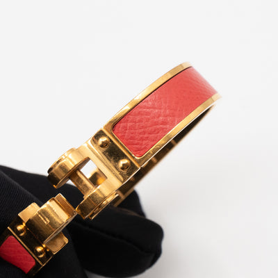 Leather Hinged Bracelet S Red Gold