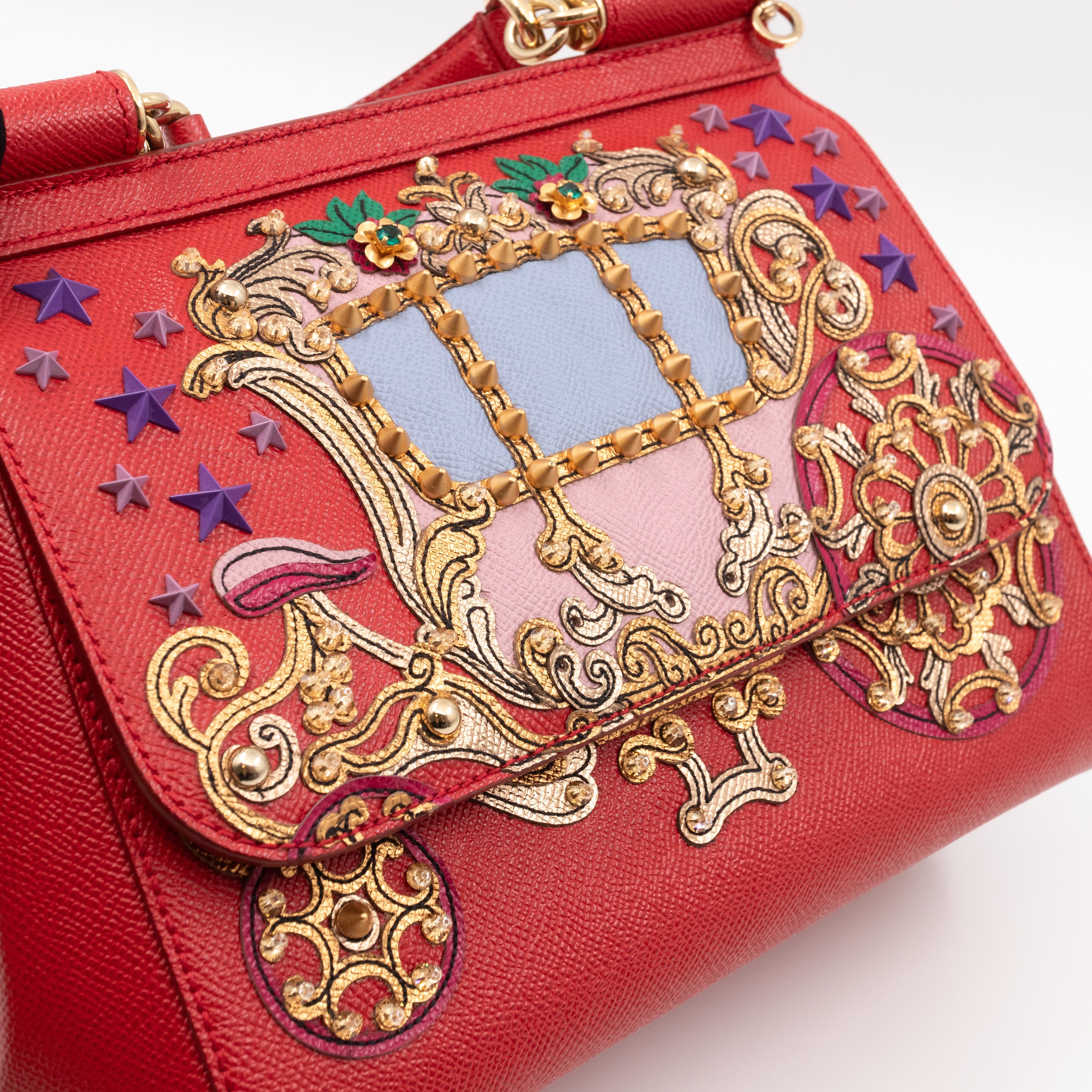 Sicily Medium Embellished Dauphine Leather Rosso