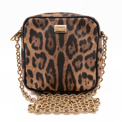 Square Chain Crossbody Bag Dauphine Leather Leopard