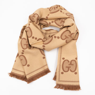 GG Wool Jacquard Scarf Beige & Brown