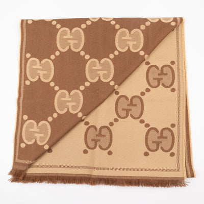 GG Wool Jacquard Scarf Beige & Brown