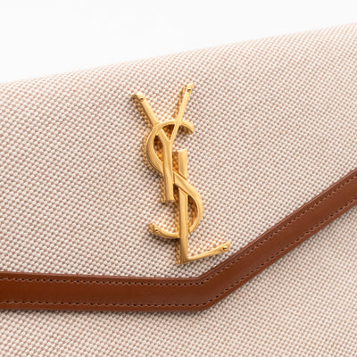 Uptown Pouch Beige Canvas Brown Leather Gold