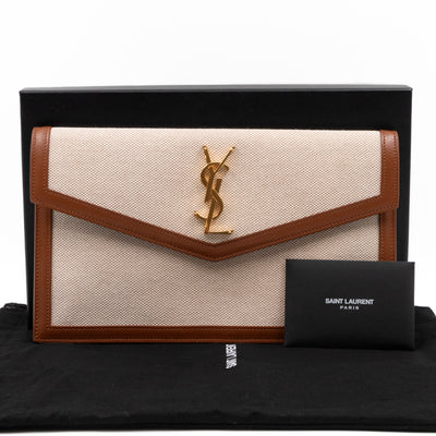 Uptown Pouch Beige Canvas Brown Leather Gold