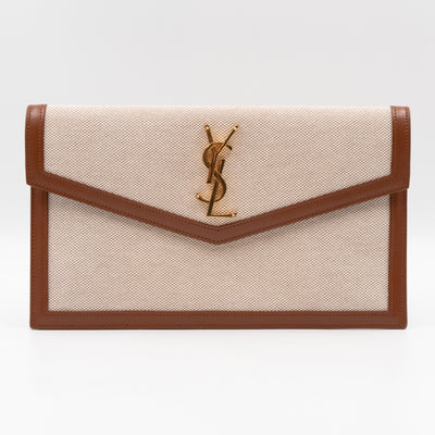 Uptown Pouch Beige Canvas Brown Leather Gold