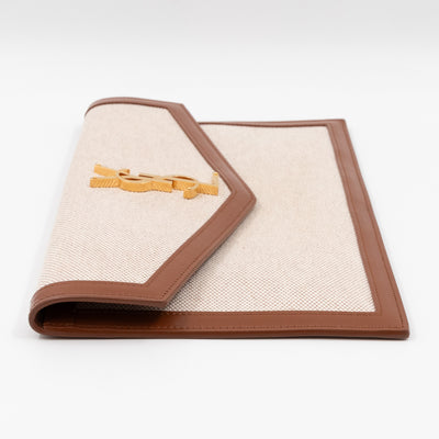 Uptown Pouch Beige Canvas Brown Leather Gold