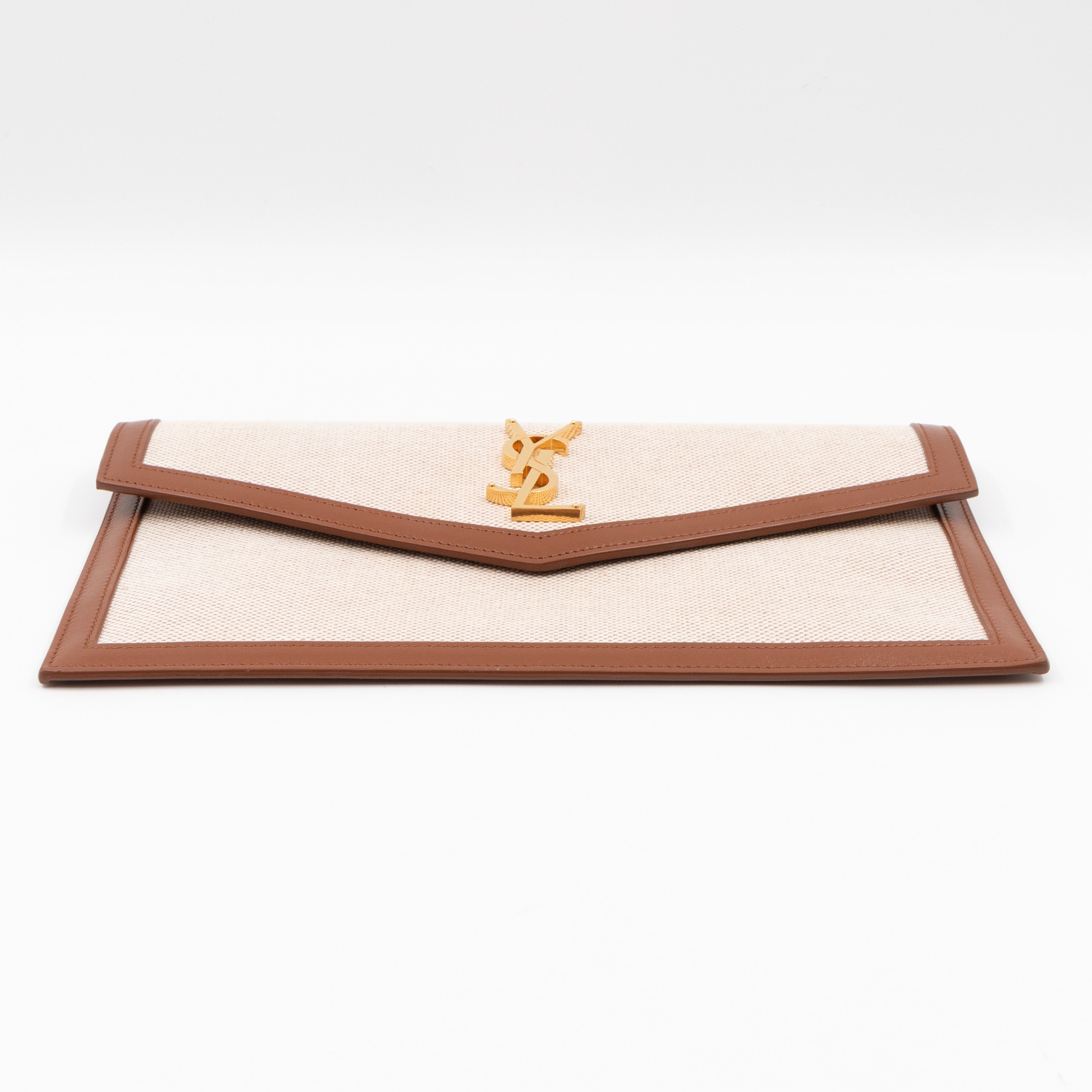 Uptown Pouch Beige Canvas Brown Leather Gold