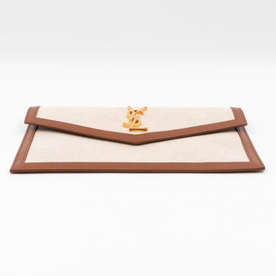 Uptown Pouch Beige Canvas Brown Leather Gold