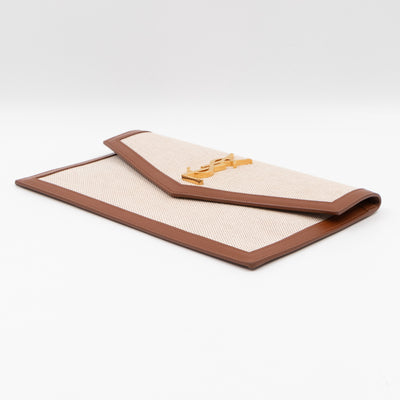 Uptown Pouch Beige Canvas Brown Leather Gold