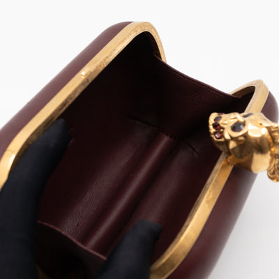 Skull Box Clutch Burgundy Leather Gold