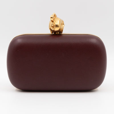 Skull Box Clutch Burgundy Leather Gold