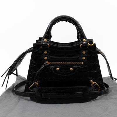 Neo Classic City Mini Black Croc Embossed Leather