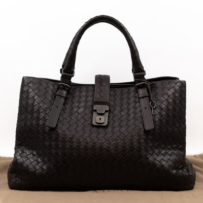 Roma Large Intrecciato Brown Leather