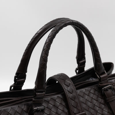 Roma Large Intrecciato Brown Leather