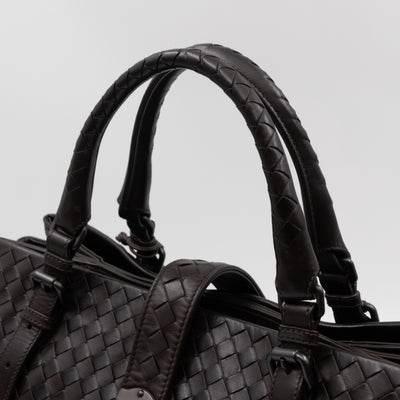 Roma Large Intrecciato Brown Leather