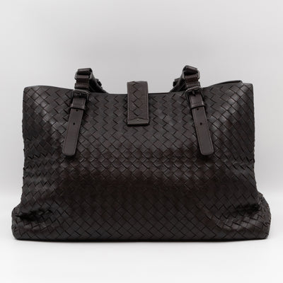 Roma Large Intrecciato Brown Leather