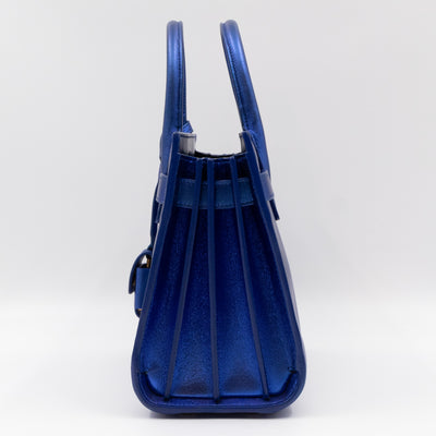 Sac de Jour Nano Blue Metallic Leather