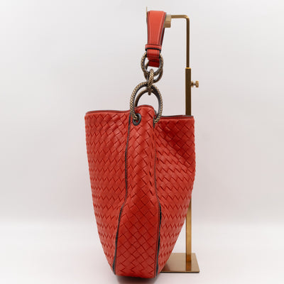 Loop Shoulder Bag Intrecciato Orange Leather