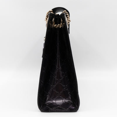 Emily Large Chain Shoulder Bag Guccissima Purple Patent Leather