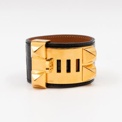 Collier de Chien Bracelet Gold & Black Alligator Leather