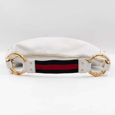 Bamboo Ring Half Moon Hobo Bag White Leather