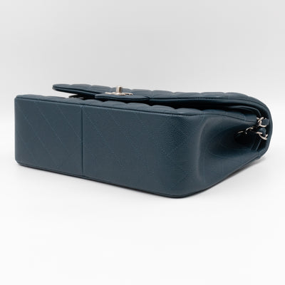 Classic Double Flap Jumbo Blue Caviar Silver