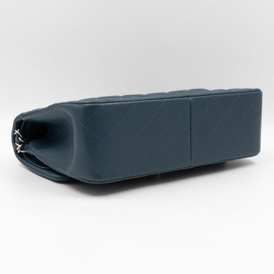 Classic Double Flap Jumbo Blue Caviar Silver